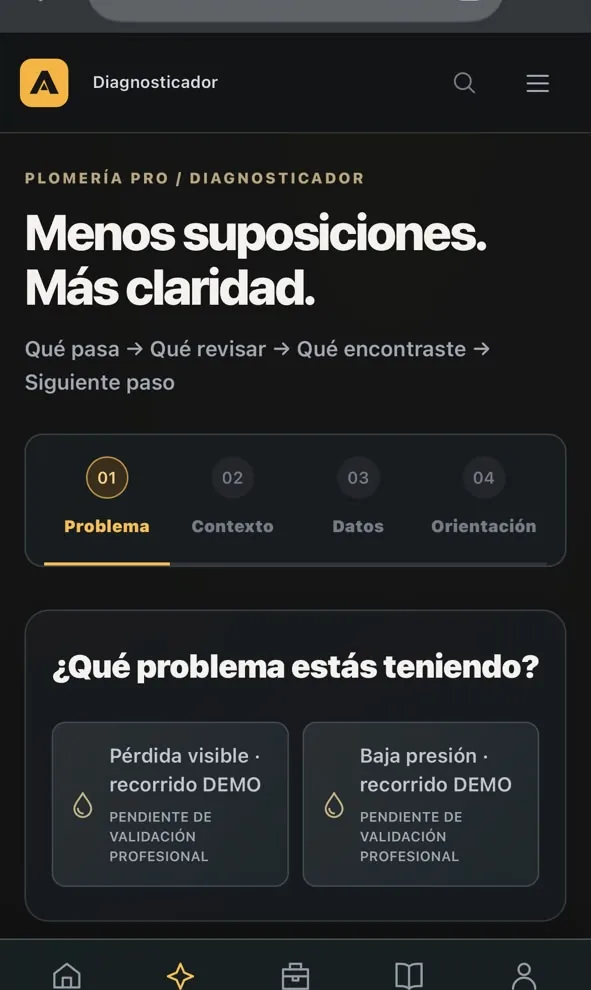Diagnosticador de Plomería PRO en celular