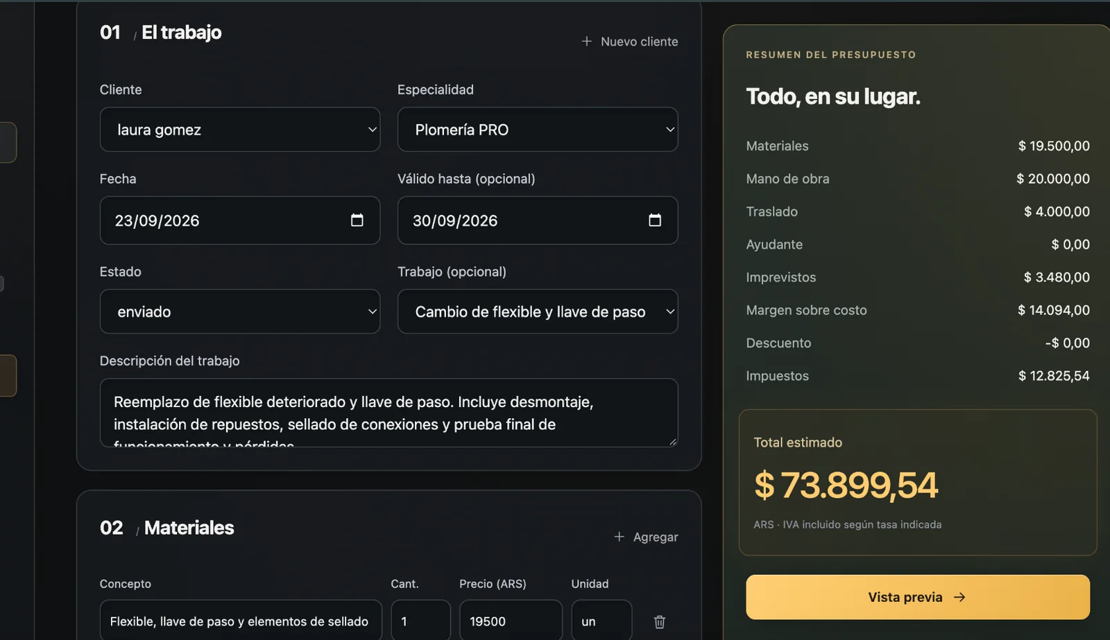 Editor real del presupuestador